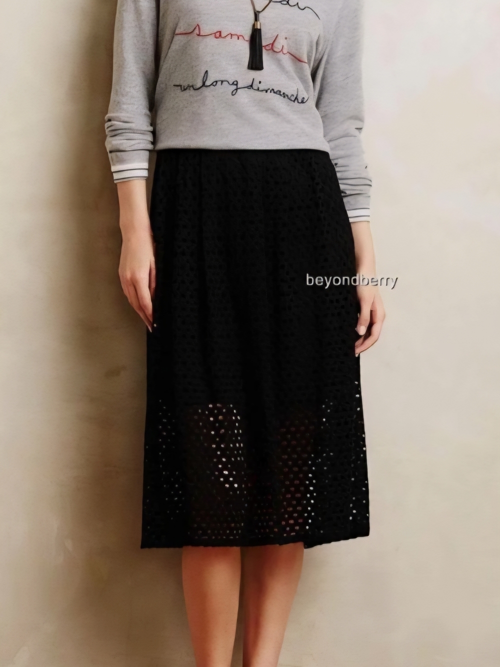 Anthropologie Black Lasercut Midi Skirt By Weston Wear